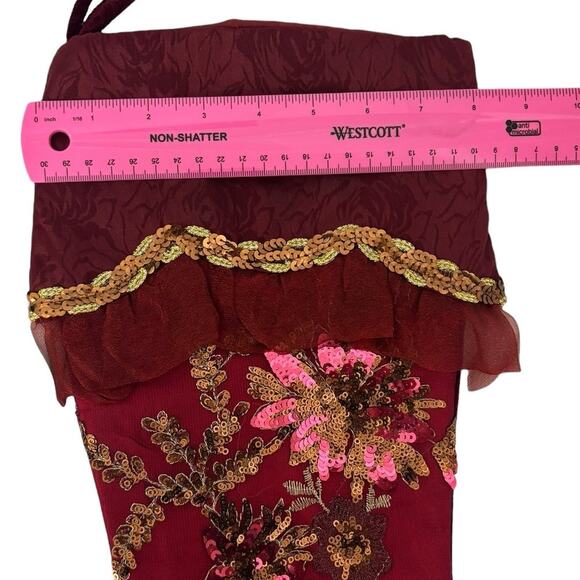 Christmas Holiday Stocking Victorian Inspired Satin Velvet Sequined Floral - Picture 4 of 9